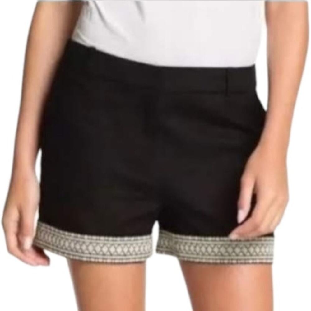 Kate Spade NY Black Linen White Geometric Embroidered Tailored Shorts Sz 2 NWOT - Picture 2 of 11